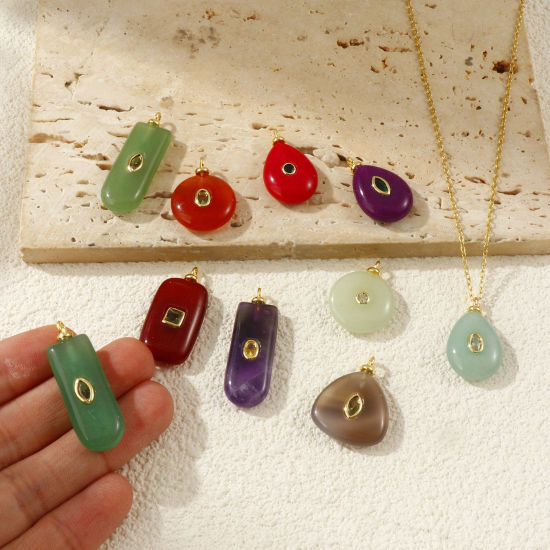 Picture of 1 Piece Eco-friendly Brass & Gemstone Geometric Charms 18K Real Gold Plated