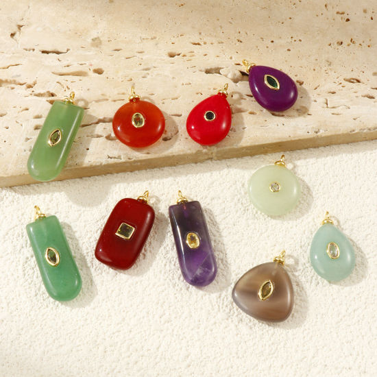 Picture of 1 Piece Eco-friendly Brass & Gemstone Geometric Charms 18K Real Gold Plated