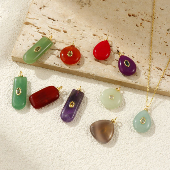 Picture of 1 Piece Eco-friendly Brass & Gemstone Geometric Charms 18K Real Gold Plated