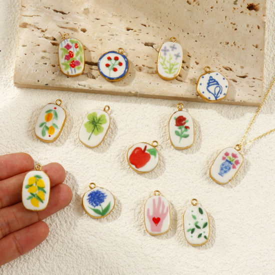 Изображение 2 ШТ Экологичное вакуумное PVD-покрытие 304 нержавеющая сталь и керамики Подвески 18K настоящее золото с покрытием Разноцветный