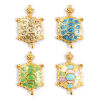 Picture of Eco-friendly PVD Vacuum Plating 304 Stainless Steel Ocean Jewelry Pendants 18K Real Gold Plated Enamel Sea Turtle Animal Pearlized Black Rhinestone 5.7cm x 3.5cm