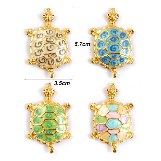 Bild von 1 Piece Eco-friendly PVD Vacuum Plating 304 Stainless Steel Ocean Jewelry Pendants 18K Real Gold Plated Enamel Sea Turtle Animal Pearlized Black Rhinestone 5.7cm x 3.5cm