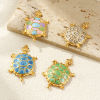 Picture of Eco-friendly PVD Vacuum Plating 304 Stainless Steel Ocean Jewelry Pendants 18K Real Gold Plated Enamel Sea Turtle Animal Pearlized Black Rhinestone 5.7cm x 3.5cm
