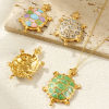 Picture of Eco-friendly PVD Vacuum Plating 304 Stainless Steel Ocean Jewelry Pendants 18K Real Gold Plated Enamel Sea Turtle Animal Pearlized Black Rhinestone 5.7cm x 3.5cm