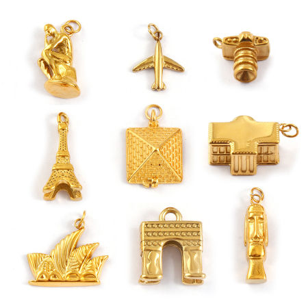 1 Piece Eco-friendly PVD Vacuum Plating 304 Stainless Steel Travel Charms 18K Real Gold Plated 3D