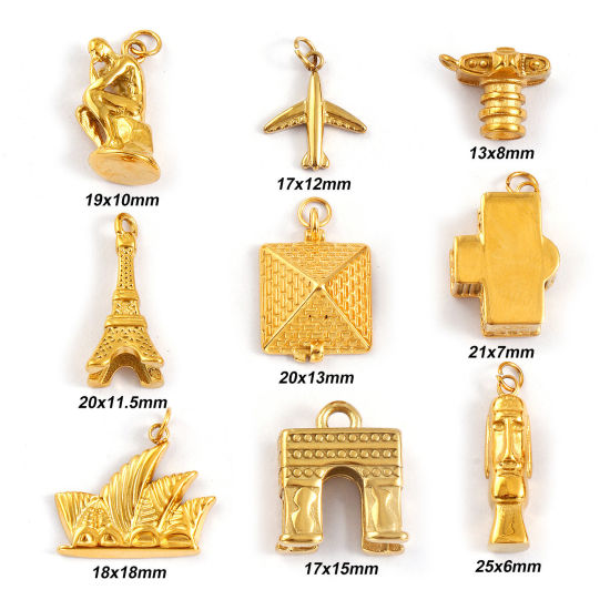 Immagine di 1 Pz Placcatura Sottovuoto PVD Ecologica 304 Acciaio Inossidabile Viaggio Ciondoli 18K Vero Oro Placcato 3D