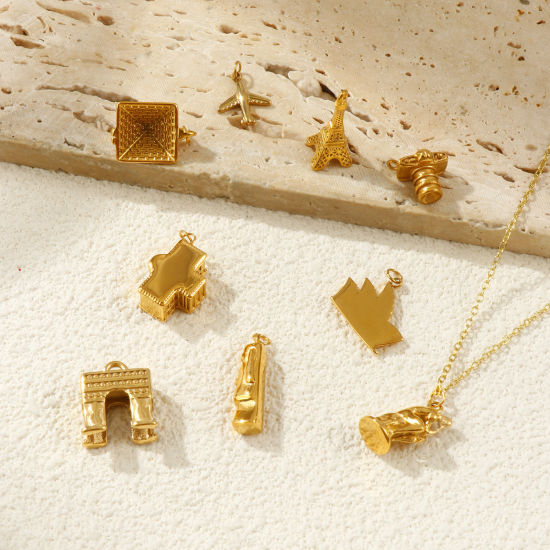 Immagine di 1 Pz Placcatura Sottovuoto PVD Ecologica 304 Acciaio Inossidabile Viaggio Ciondoli 18K Vero Oro Placcato 3D