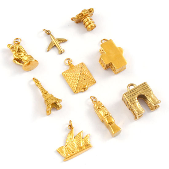 Immagine di 1 Pz Placcatura Sottovuoto PVD Ecologica 304 Acciaio Inossidabile Viaggio Ciondoli 18K Vero Oro Placcato 3D