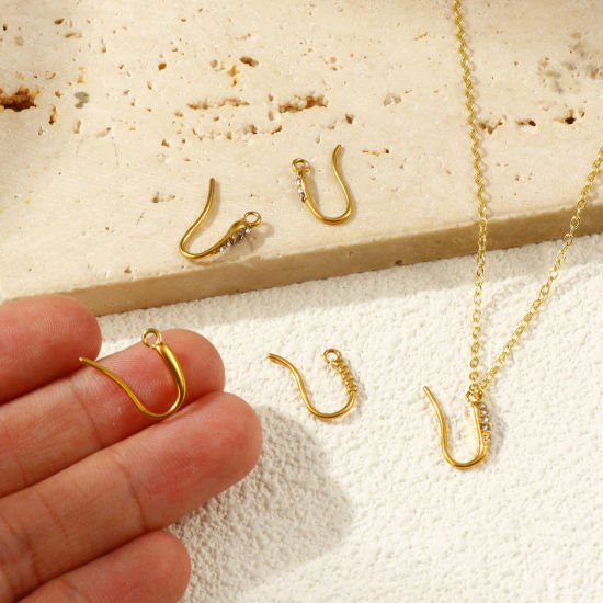 Picture of Eco-friendly PVD Vacuum Plating 304 Stainless Steel Exquisite Ear Wire Hooks Earrings For DIY Jewelry Making Accessories 18K Real Gold Plated With Open Loop