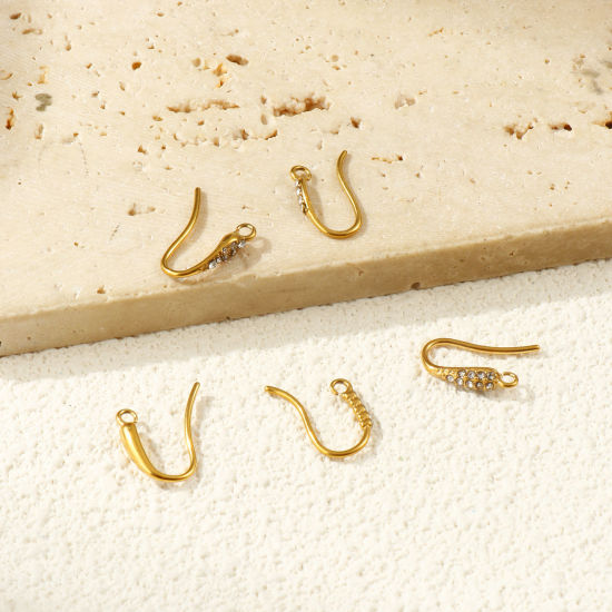 Picture of Eco-friendly PVD Vacuum Plating 304 Stainless Steel Exquisite Ear Wire Hooks Earrings For DIY Jewelry Making Accessories 18K Real Gold Plated With Open Loop