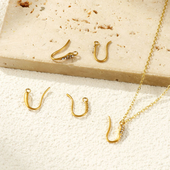 Picture of Eco-friendly PVD Vacuum Plating 304 Stainless Steel Exquisite Ear Wire Hooks Earrings For DIY Jewelry Making Accessories 18K Real Gold Plated With Open Loop