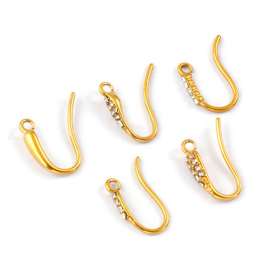 Picture of Eco-friendly PVD Vacuum Plating 304 Stainless Steel Exquisite Ear Wire Hooks Earrings For DIY Jewelry Making Accessories 18K Real Gold Plated With Open Loop