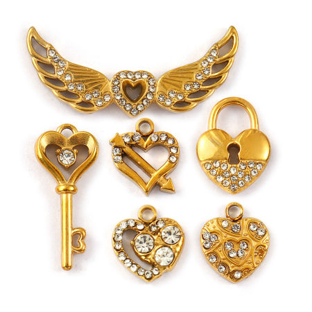 2 PCs Eco-friendly PVD Vacuum Plating 304 Stainless Steel Valentine's Day Charms 18K Real Gold Plated Micro Pave Clear Rhinestone