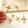 Picture of Eco-friendly PVD Vacuum Plating 304 Stainless Steel Religious Charms 18K Real Gold Plated Cross Clear Rhinestone