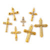 Picture of Eco-friendly PVD Vacuum Plating 304 Stainless Steel Religious Charms 18K Real Gold Plated Cross Clear Rhinestone