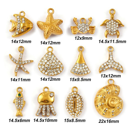 Immagine di 2 Pz Placcatura Sottovuoto PVD Ecologica 304 Acciaio Inossidabile Gioielli Oceanici Ciondoli 18K Vero Oro Placcato