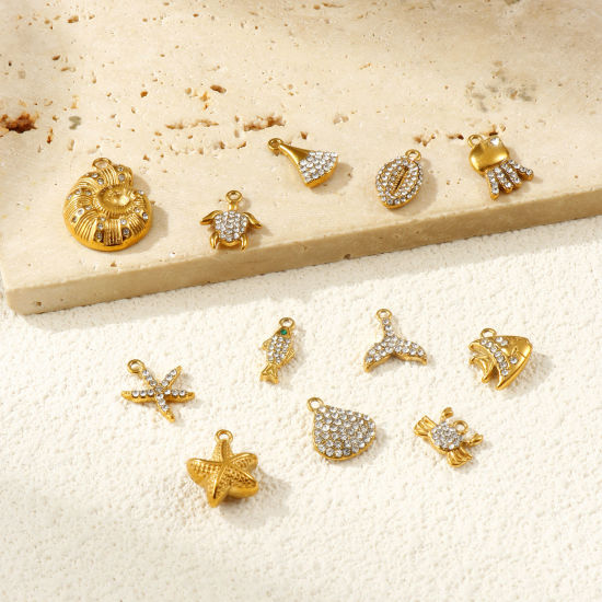 Immagine di 2 Pz Placcatura Sottovuoto PVD Ecologica 304 Acciaio Inossidabile Gioielli Oceanici Ciondoli 18K Vero Oro Placcato