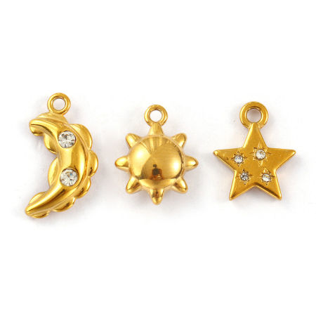 2 PCs Eco-friendly PVD Vacuum Plating 304 Stainless Steel Galaxy Charms 18K Real Gold Plated