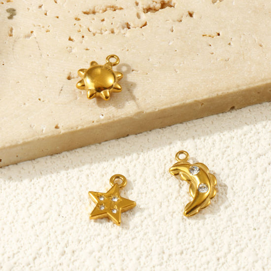 Picture of 2 PCs Eco-friendly PVD Vacuum Plating 304 Stainless Steel Galaxy Charms 18K Real Gold Plated