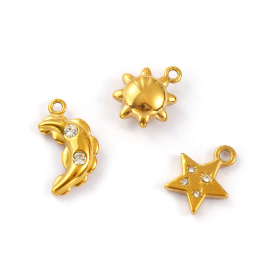 Picture of 2 PCs Eco-friendly PVD Vacuum Plating 304 Stainless Steel Galaxy Charms 18K Real Gold Plated