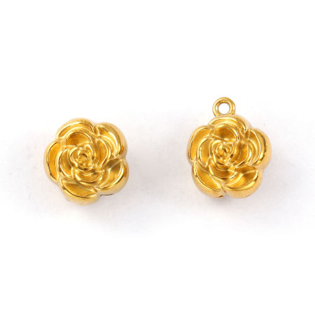 2 PCs Eco-friendly PVD Vacuum Plating 304 Stainless Steel Charms 18K Real Gold Plated Flower Double Sided