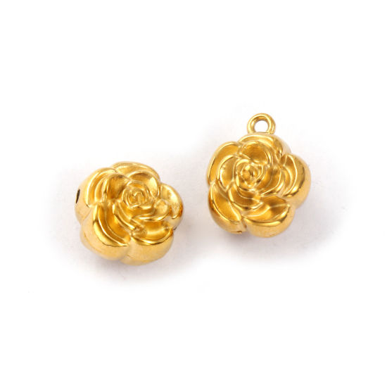 Picture of Eco-friendly PVD Vacuum Plating 304 Stainless Steel Charms 18K Real Gold Plated Flower Double Sided