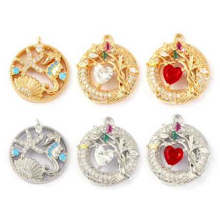 Umweltfreundlich Messing + Kubisch Zirkonia Charms Echtgold plattiert Rund Micro Pave