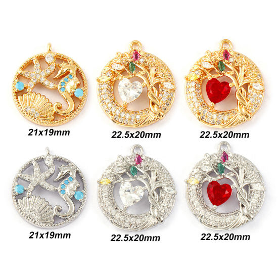 Picture of Eco-friendly Brass & Cubic Zirconia Charms Real Gold Plated Round Micro Pave