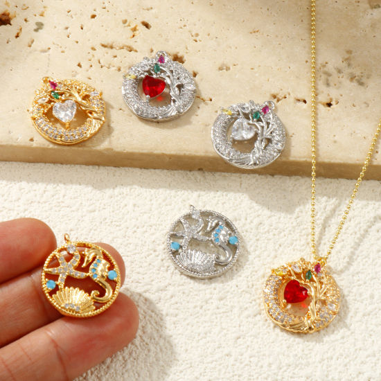 Picture of Eco-friendly Brass & Cubic Zirconia Charms Real Gold Plated Round Micro Pave