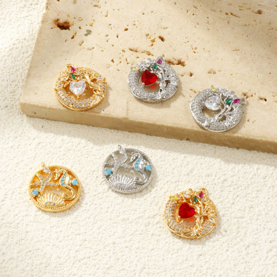 Picture of Eco-friendly Brass & Cubic Zirconia Charms Real Gold Plated Round Micro Pave