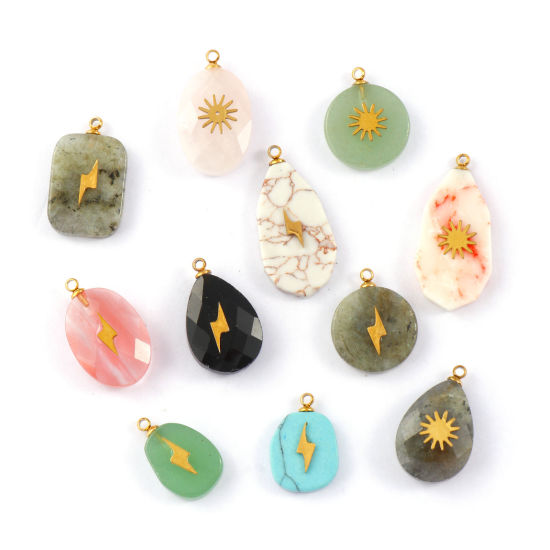 Изображение 1 Piece Eco-friendly 304 Stainless Steel & Gemstone Geometric Charms Gold Plated