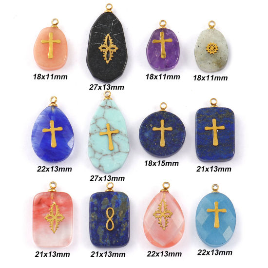 Bild von 1 Piece Eco-friendly 304 Stainless Steel & Gemstone Geometric Charms Gold Plated