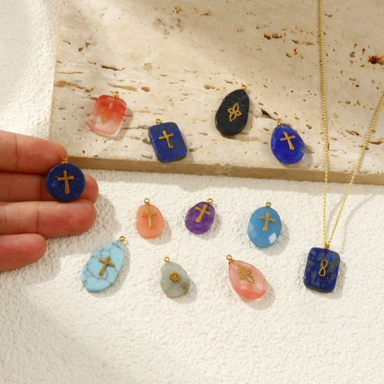 Bild von 1 Piece Eco-friendly 304 Stainless Steel & Gemstone Geometric Charms Gold Plated