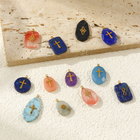 Bild von 1 Piece Eco-friendly 304 Stainless Steel & Gemstone Geometric Charms Gold Plated