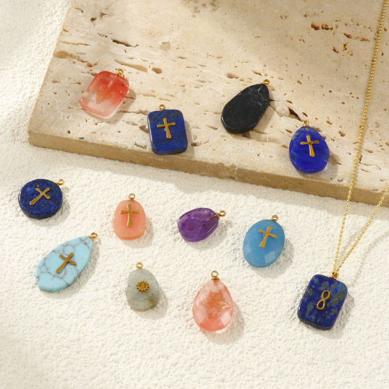 Bild von 1 Piece Eco-friendly 304 Stainless Steel & Gemstone Geometric Charms Gold Plated