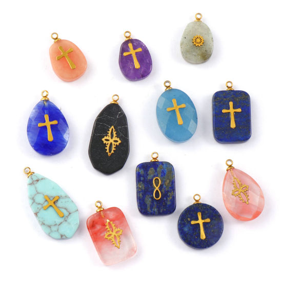 Bild von 1 Piece Eco-friendly 304 Stainless Steel & Gemstone Geometric Charms Gold Plated