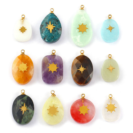 Изображение 1 Piece Eco-friendly 304 Stainless Steel & Gemstone Geometric Charms Gold Plated