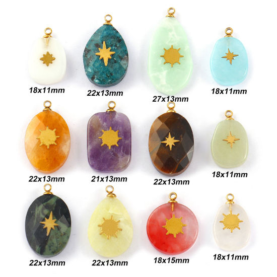 Изображение 1 Piece Eco-friendly 304 Stainless Steel & Gemstone Geometric Charms Gold Plated