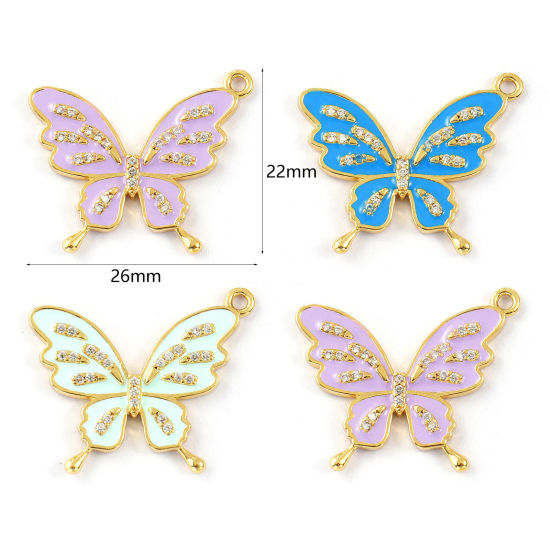 Изображение 1 Piece Brass Insect Charms 18K Gold Plated Enamel Butterfly Animal Micro Pave Clear Cubic Zirconia 26mm x 22mm