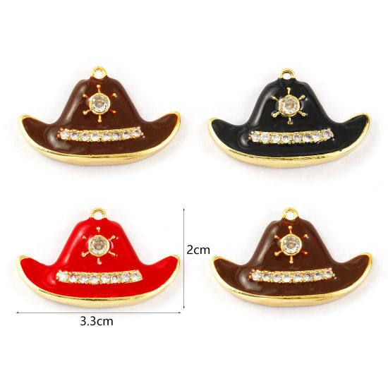 Изображение 1 Piece Brass Clothes Pendants 18K Gold Plated Enamel Bullfighter Hat Micro Pave Clear Cubic Zirconia 3.3cm x 2cm