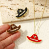 Изображение 1 Piece Brass Clothes Pendants 18K Gold Plated Enamel Bullfighter Hat Micro Pave Clear Cubic Zirconia 3.3cm x 2cm