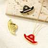 Изображение 1 Piece Brass Clothes Pendants 18K Gold Plated Enamel Bullfighter Hat Micro Pave Clear Cubic Zirconia 3.3cm x 2cm