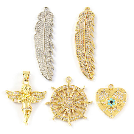 1 Piece Brass & Cubic Zirconia Charms 18K Gold Plated Micro Pave