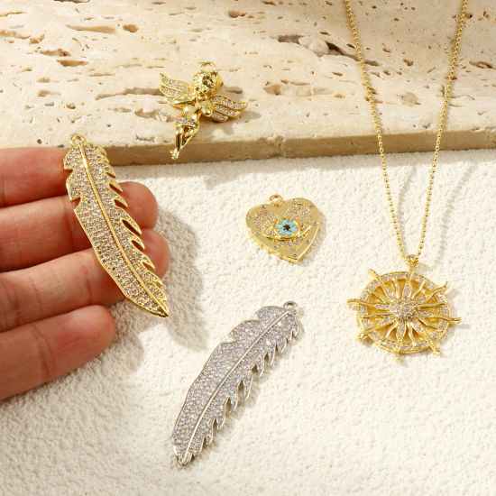 Immagine di 1 Piece Brass & Cubic Zirconia Charms 18K Gold Plated Micro Pave