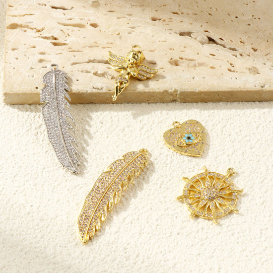 Immagine di 1 Piece Brass & Cubic Zirconia Charms 18K Gold Plated Micro Pave