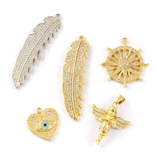 Immagine di 1 Piece Brass & Cubic Zirconia Charms 18K Gold Plated Micro Pave
