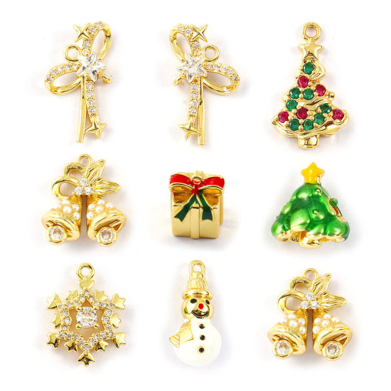 Изображение 2 PCs Brass Christmas Charms 18K Gold Plated
