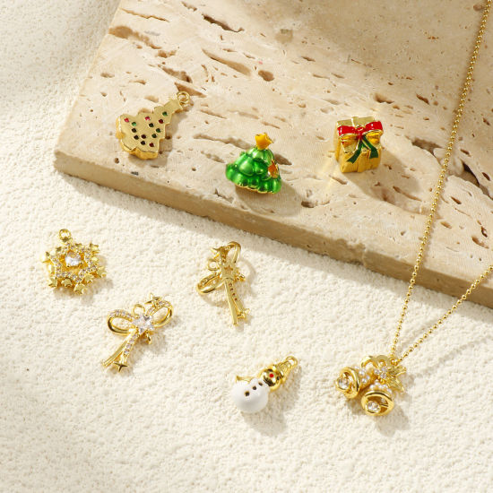 Изображение 2 PCs Brass Christmas Charms 18K Gold Plated