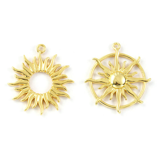 Изображение 2 PCs Brass Galaxy Charms 18K Gold Plated Sun