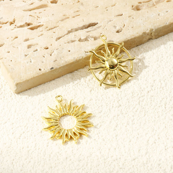 Изображение 2 PCs Brass Galaxy Charms 18K Gold Plated Sun